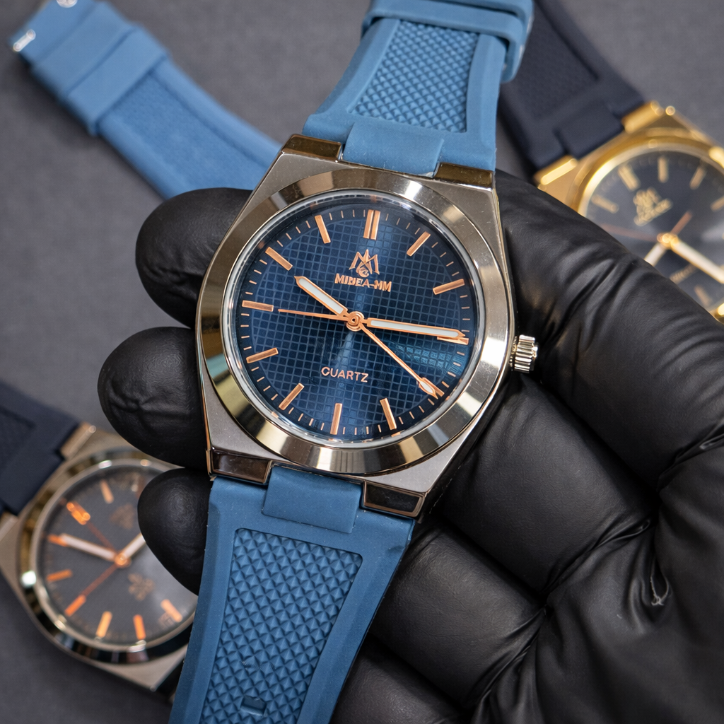 Luxury Blue Strap Watch With Golden Shiny Dial – Elegant & Premium Look