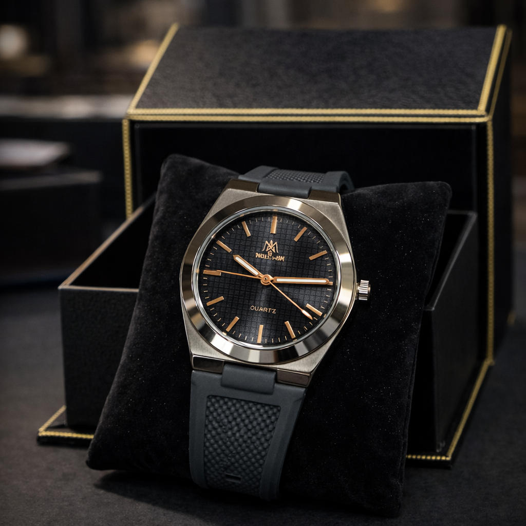 Luxury Black Strap Watch with Shiny Black Dial – Elegant & Premium Look