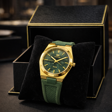 Luxury Green Strap Watch With Golden Shiny Dial – Elegant & Premium Look